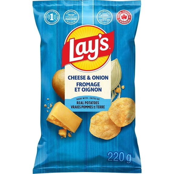 Lay's Cheese & Onion Flavored Potato Chips, Classic Flavor & Crunch, 220g/7.8 oz