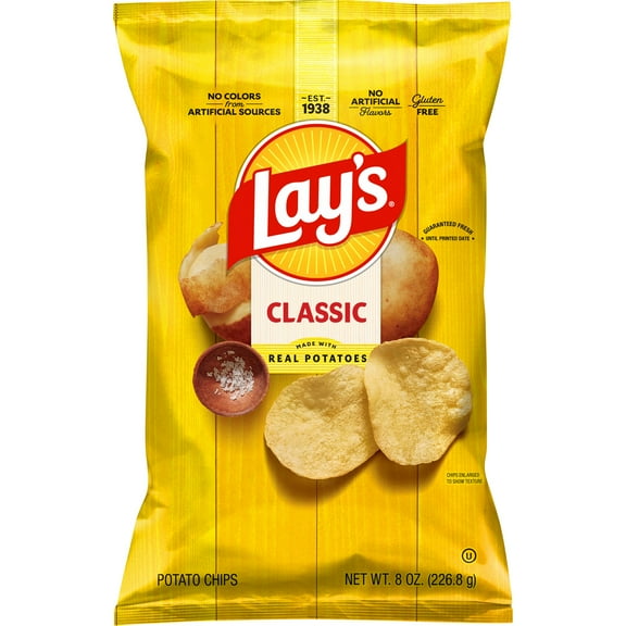 Lay's Classic Potato Chips, 8 oz, Plastic Bag
