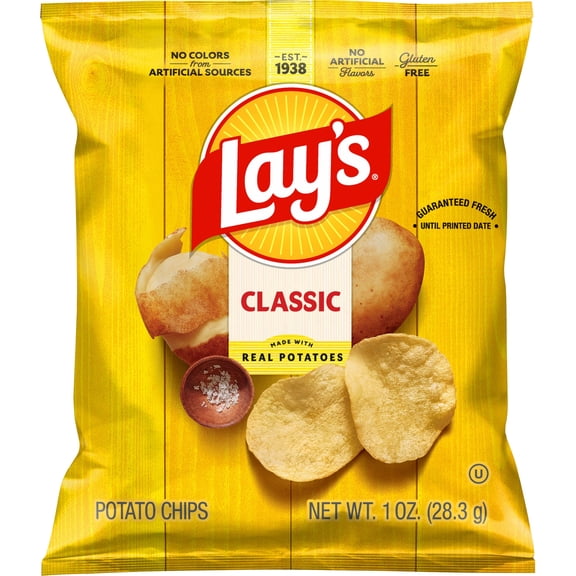 Lay's Classic Potato Chips Snacks, Gluten Free Snack Chips, 1 oz