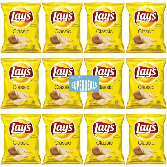 Lay's Classic Potato Chips | Value Pack Bundled by SUPERDEALS | 1.5 Oz Bag | Classic | Pack of 12 with mystery gift