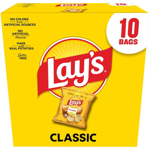 Lay's Classic Potato Snack Chips, 1 oz Bags, 10 Count Multipack