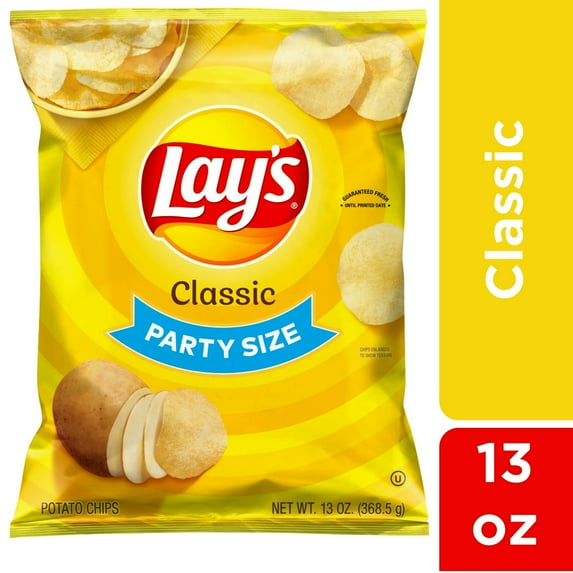Lay's Classic Potato Snack Chips, Party Size, 13 oz Bag (Pack of 10)