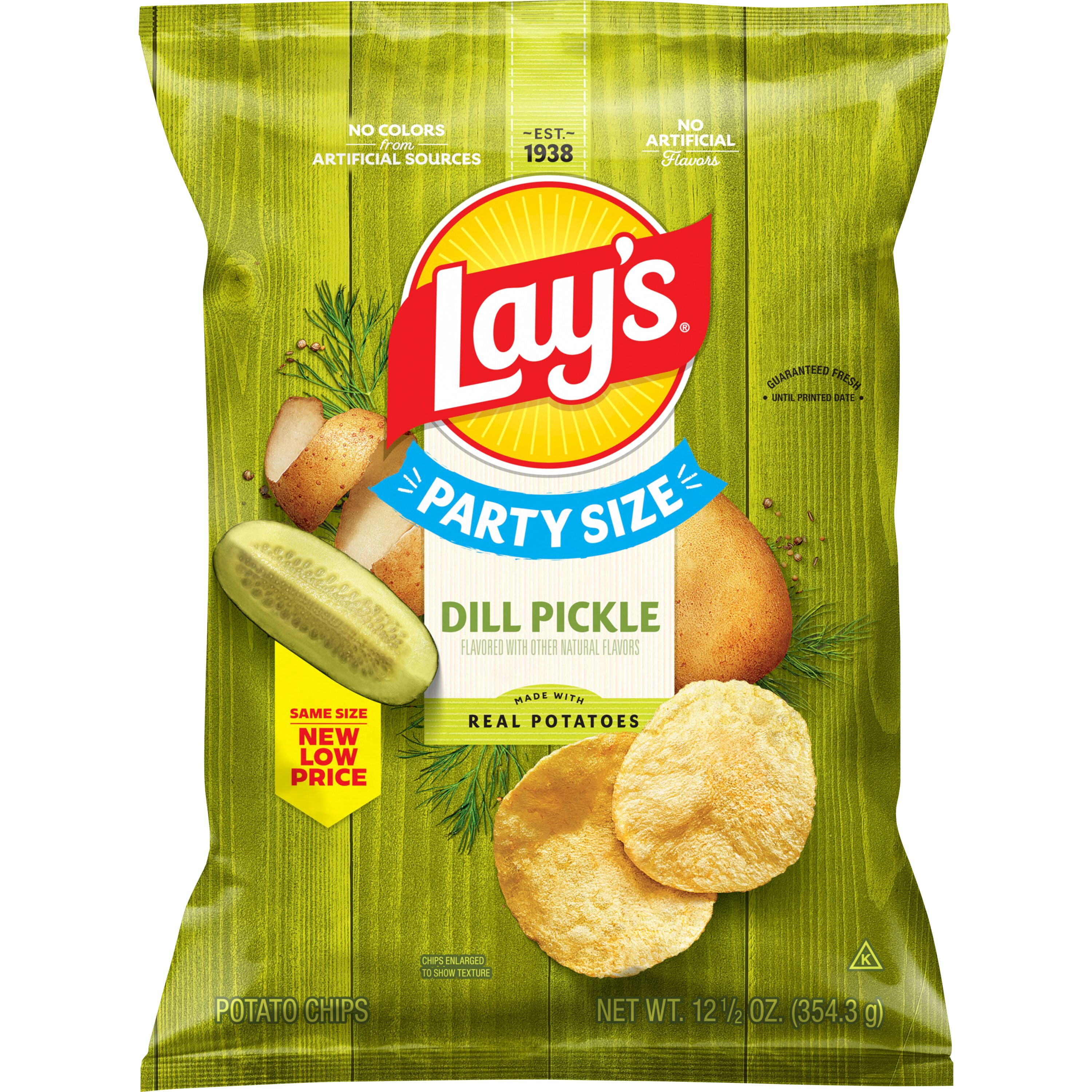 Lay's, Potato Chips, Dill Pickle Flavored, Party Size 12.5 oz Bag