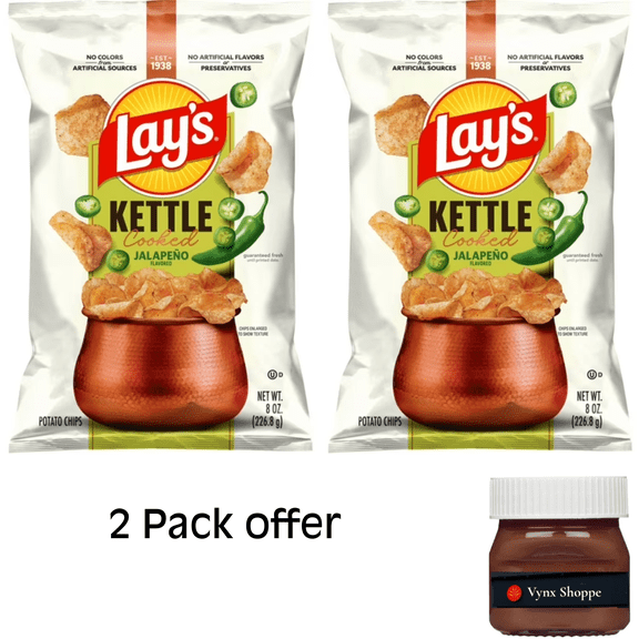 Lays Jalapeno Kettle Cooked Potato Chips Bag, 8 oz