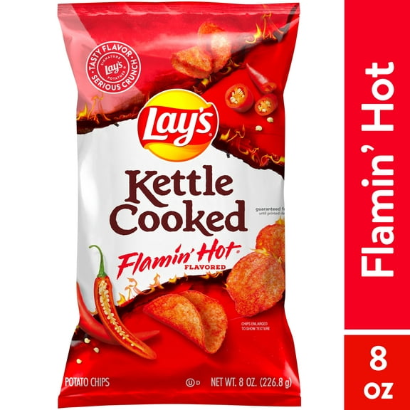 Lay's Kettle Cooked Flamin' Hot Flavored Potato Snack Chips, 8 Ounce Bag
