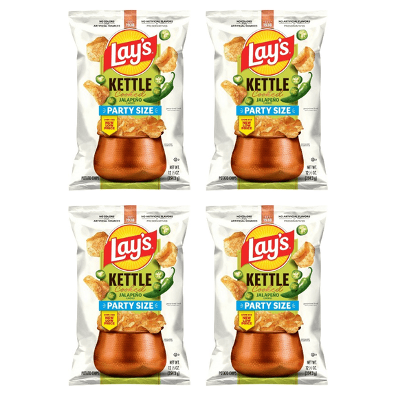 Lay's Kettle Cooked Jalapeno Flavor Potato Snack Chips, 12.5 Ounce Bag (Pack of 4)