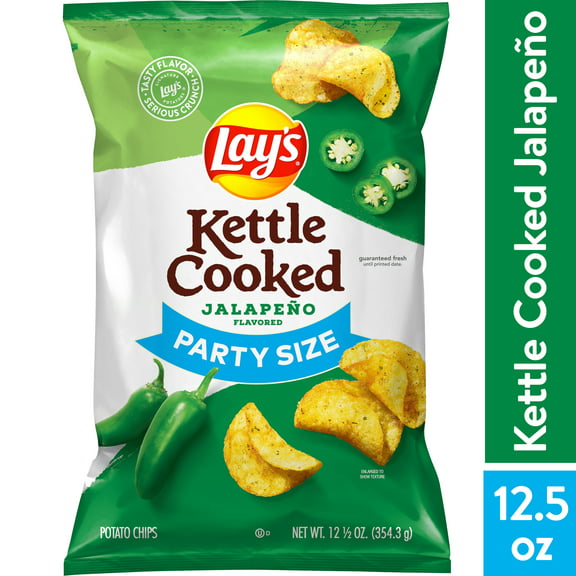 Lay's Kettle Cooked Jalapeno Flavor Potato Snack Chips, 12.5 Ounce Bag