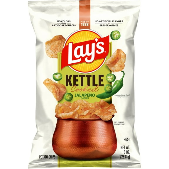 Lays Jalapeno Kettle Cooked Potato Chips Bag, 8 oz