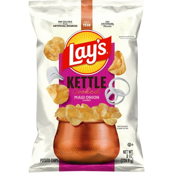 Lay’s Maui Onion Kettle Cooked Potato Chips Bag, 8 oz