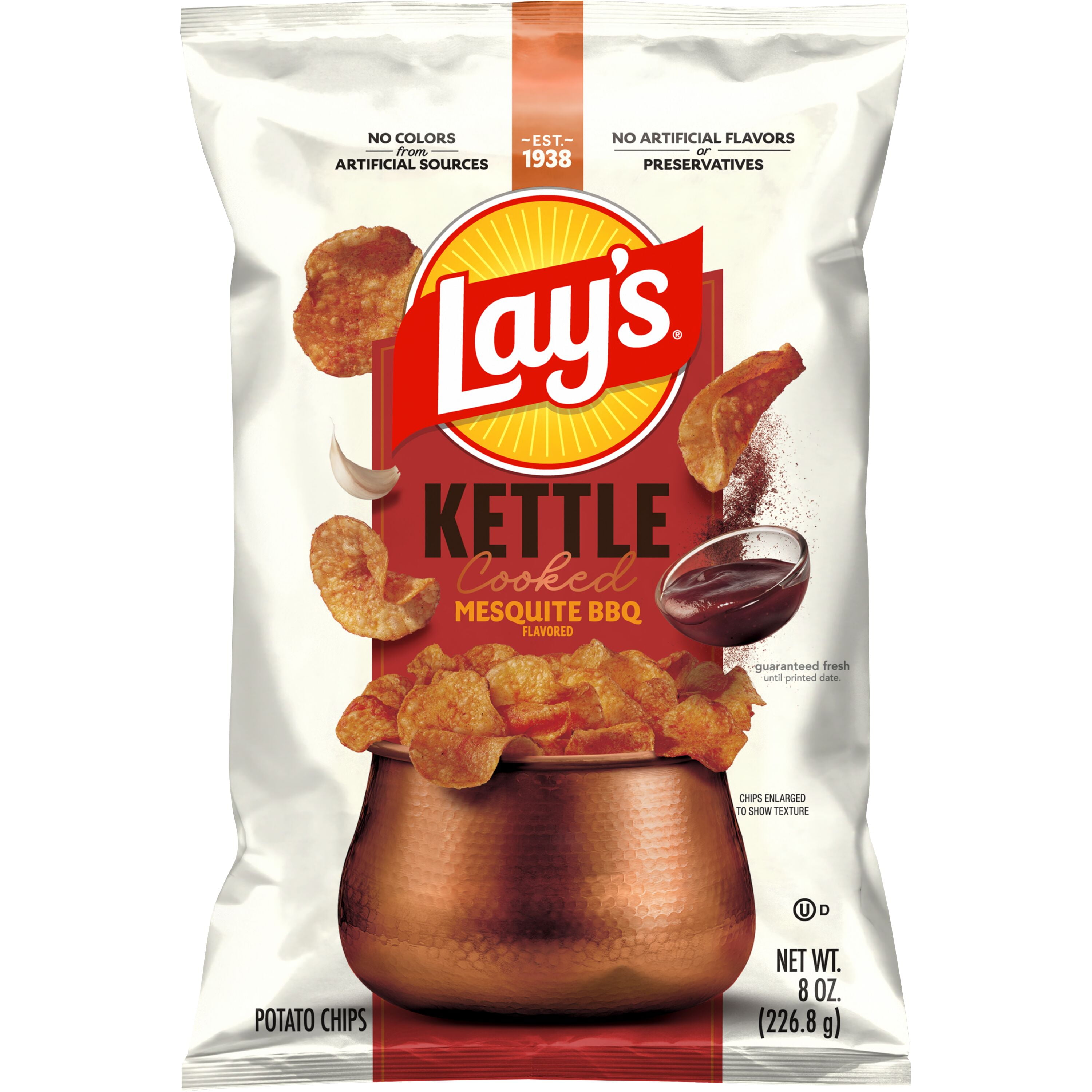 Lays Mesquite BBQ Kettle Cooked Potato Chips Bag, 8 oz