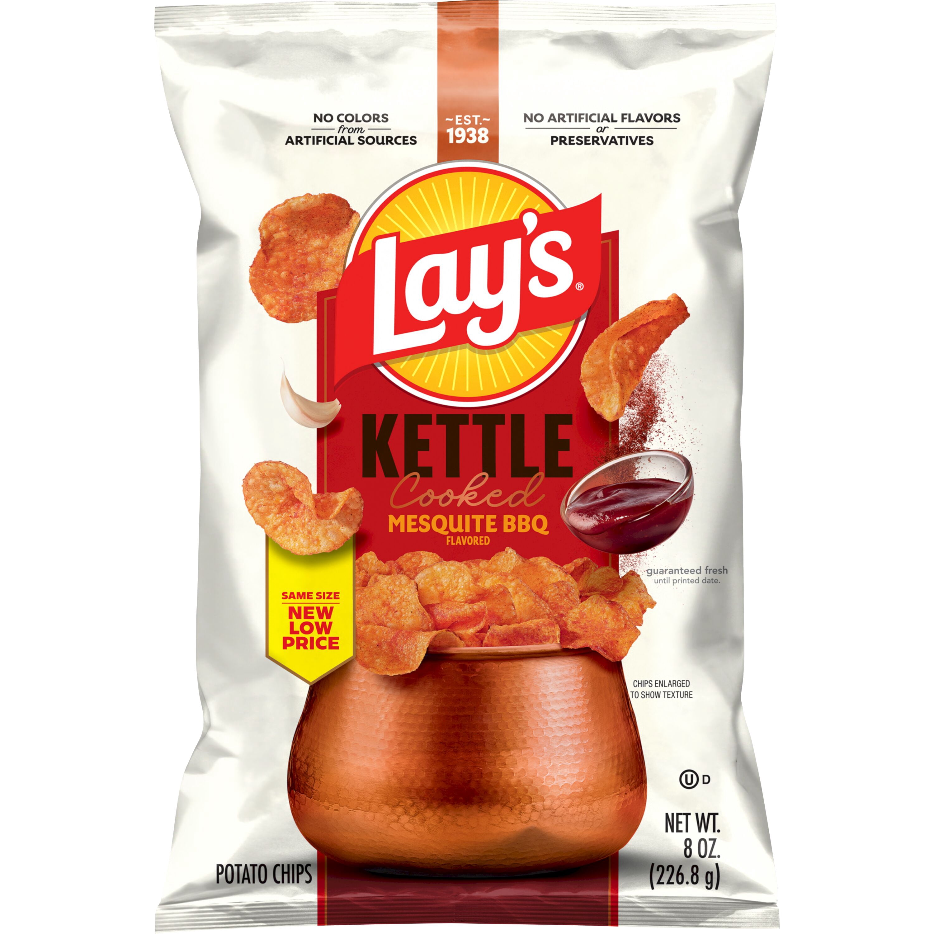 Lays Mesquite BBQ Kettle Cooked Potato Chips Bag, 8 oz