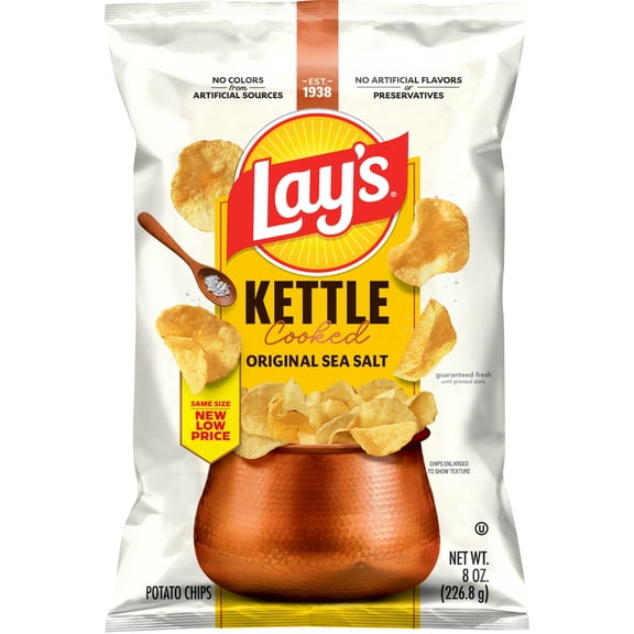 Lay’s Original Sea Salt Kettle Cooked Potato Chips Bag, 8 oz​