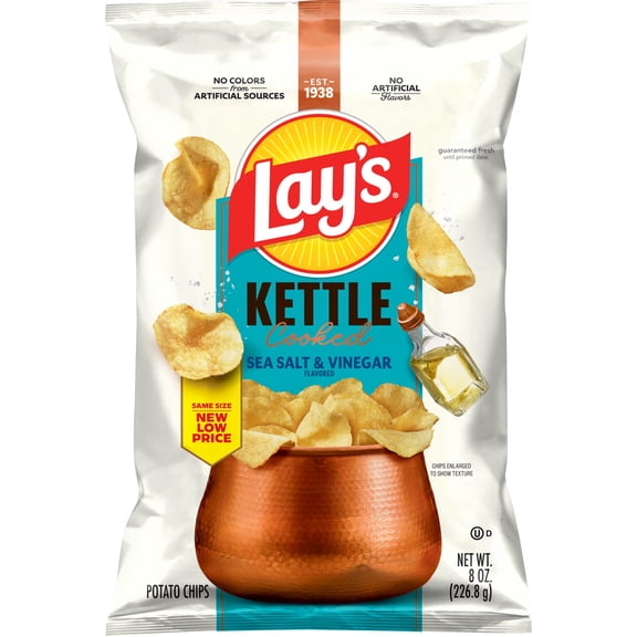 Lays Sea Salt & Vinegar Kettle Cooked Potato Chips Bag, 8 oz