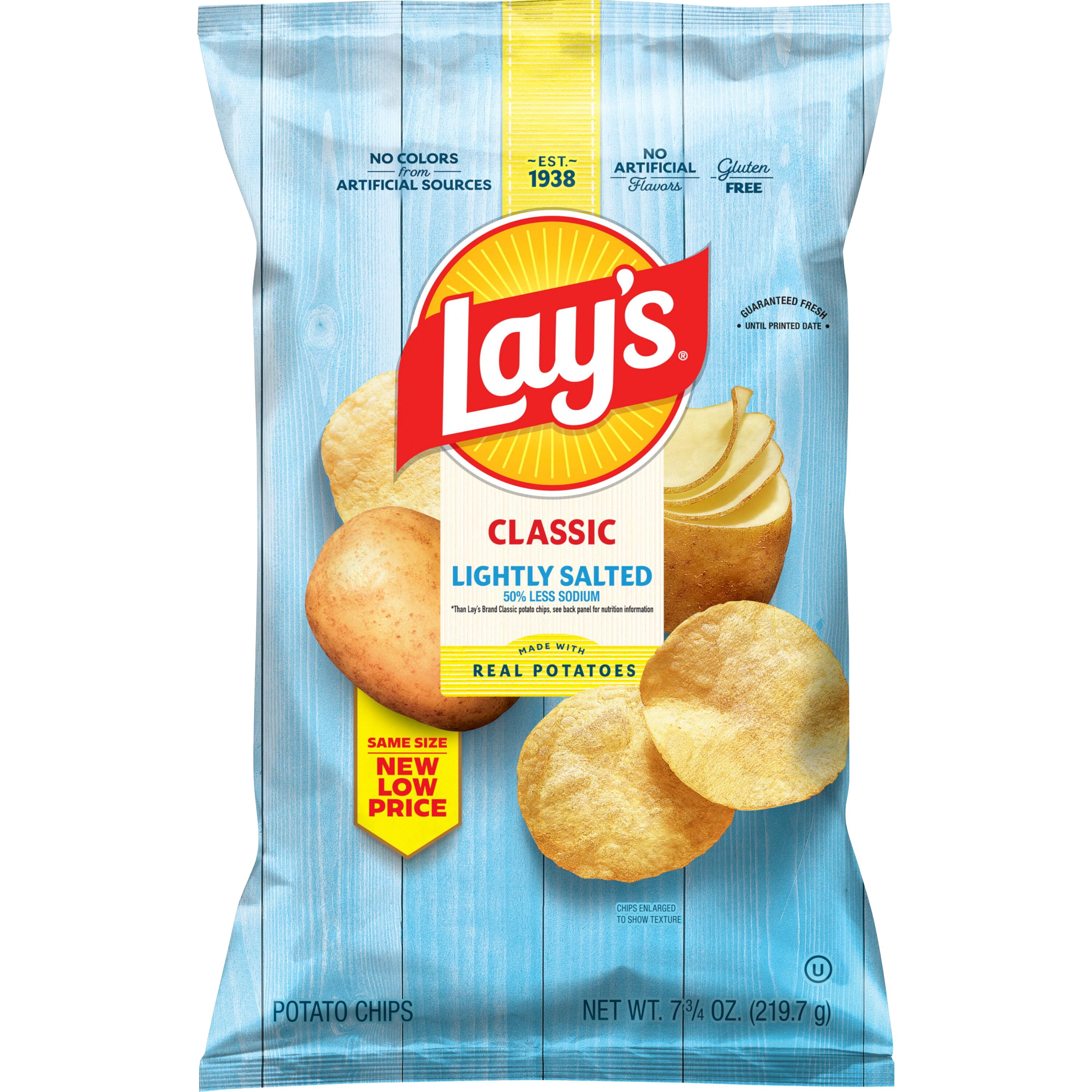 Lay's Lightly Salted Classic Potato Chips, 50% Less Sodium, Gluten