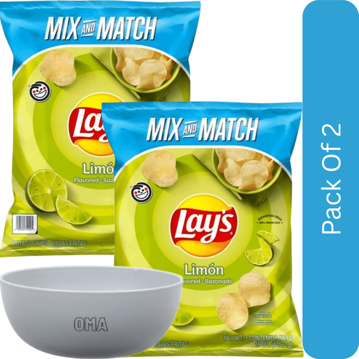 Lay's Limon Potato Chips- 15oz-2pk, With Olive White Bowl By OMA