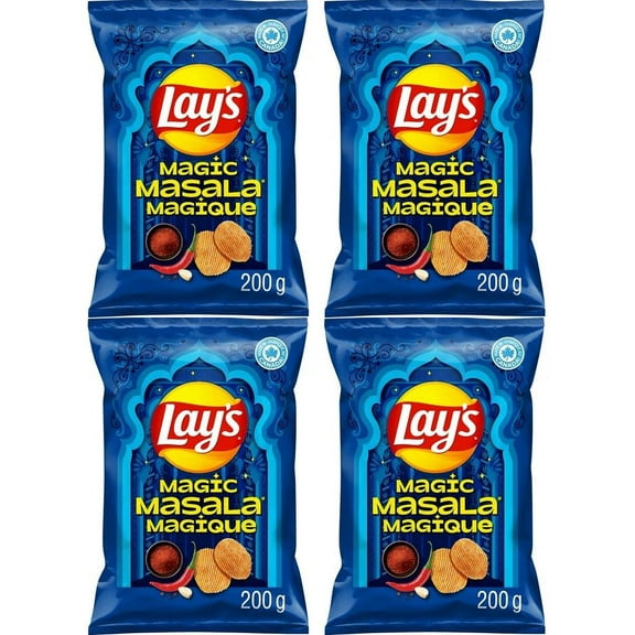 Lay's Magic Masala Ridged Flavored Potato Chips, 200g (4 Pack)