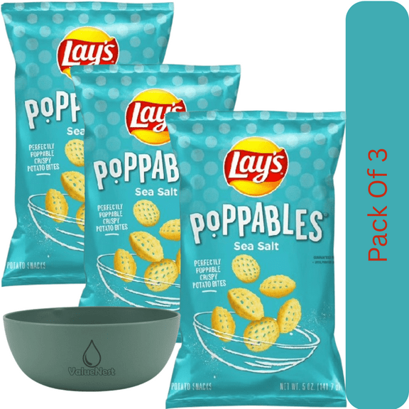 Lay's Poppables Sea Salt Flavored Potato Bites, 5 oz Single Bag With Olive Green Bowl By ValueNest