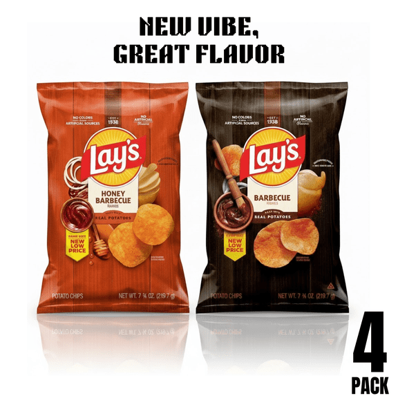 Lays Potato Chips, Honey Barbecue & Classic Barbecue, 7.5 oz Bags, 4-Pack