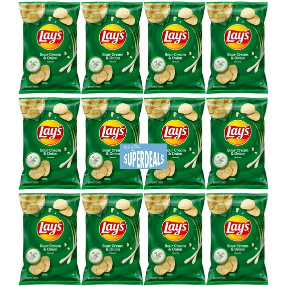 Lay's Potato Chips | Sour Cream and Onion | Value Pack Bundled by SUPERDEALS | 1.5 Oz Bag | Pack of 12 with Mystery Gift