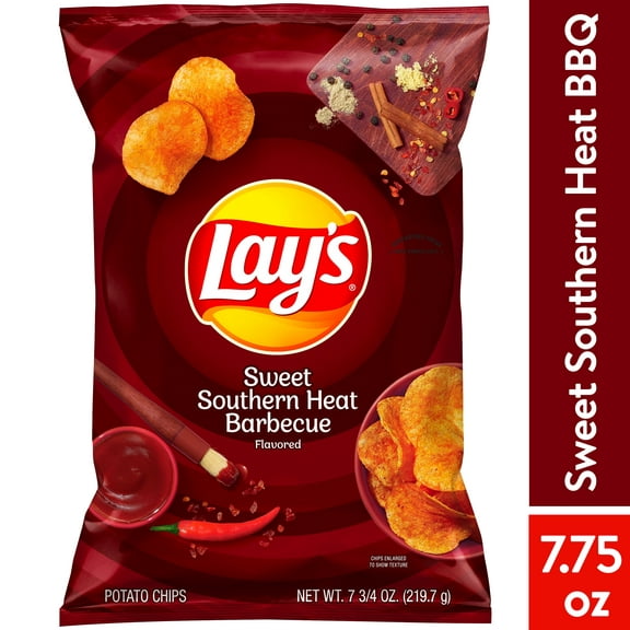 Lay's Potato Chips, Sweet Southern Heat Barbecue Flavor, 7.75 oz Bag