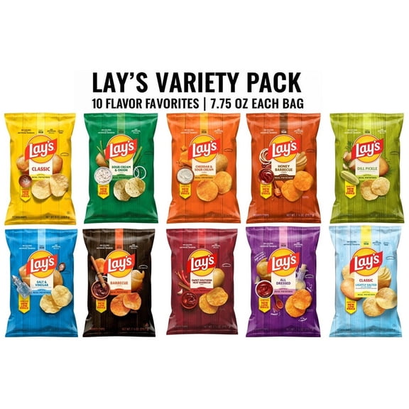 Lays Potato Chips Variety Pack  10 Bags (8 oz Each)  Classic & Flavored Assortment