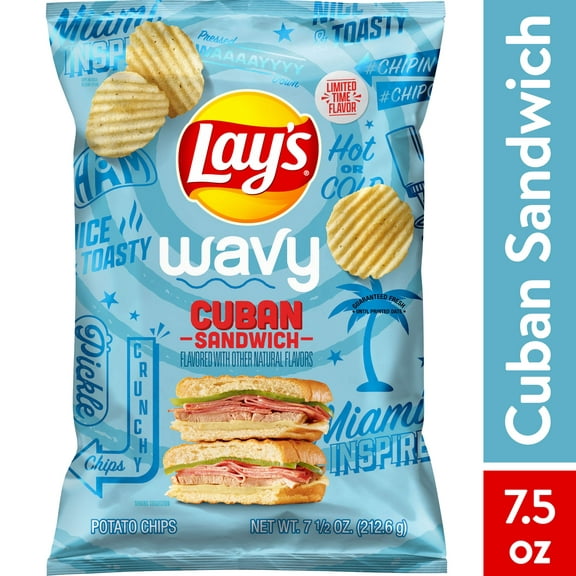 Lay's Potato Chips, Wavy Cuban Sandwich, 7.75 oz Bag