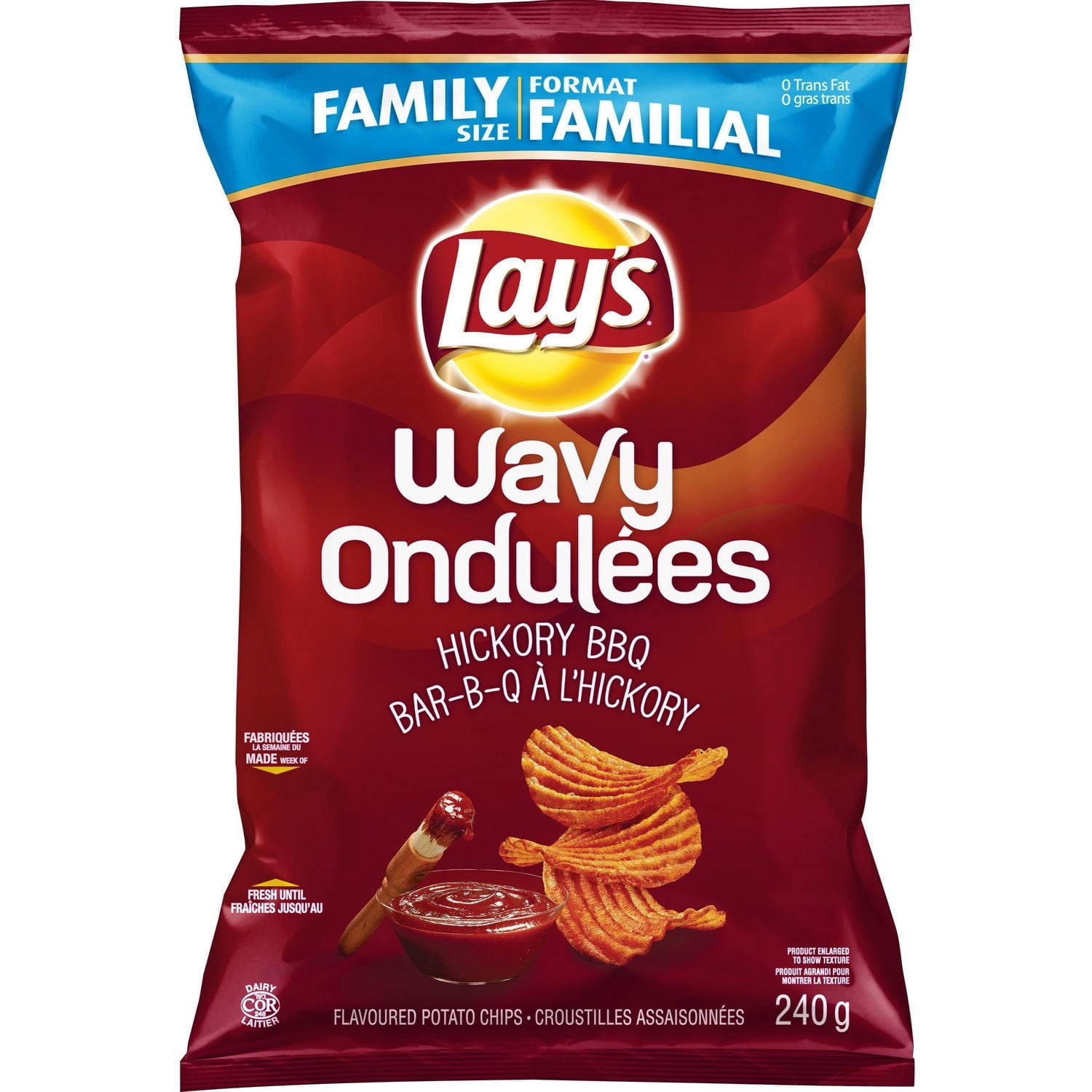 Lay's Potato Chips Wavy Hickory BBQ, (1 Large Bag), {Imported from Canada}
