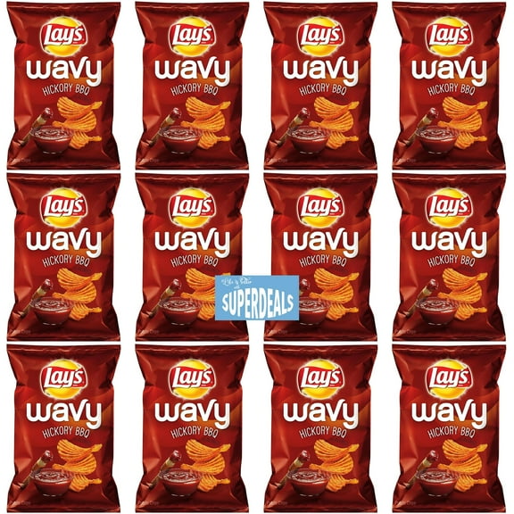 Lay's Potato Chips | Wavy Hickory BBQ | Value Pack Bundled by SUPERDEALS | 1.5 Oz Bag | Pack of 12 with Mystery Gift