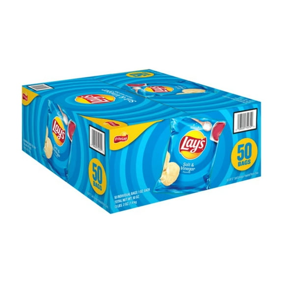 Lays Salt & Vinegar Potato Chips Snack Packs, 1 oz Bags, 50 Count Multipack