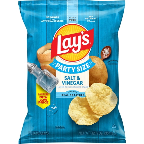 Lay's Salt & Vinegar Potato Snack Chips,Party Size, 12.5 oz Bag