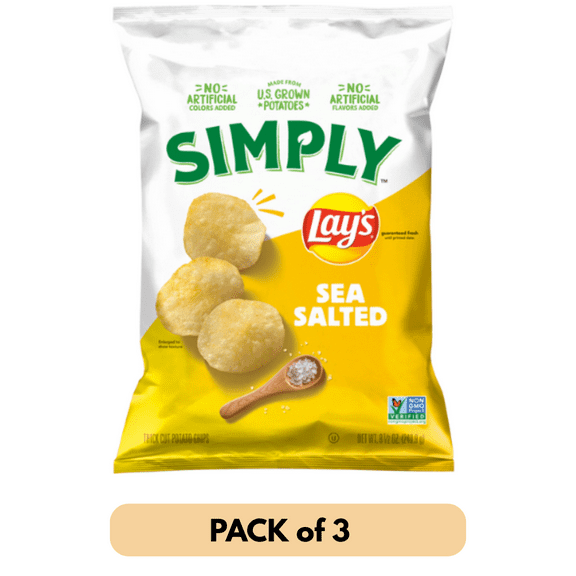 Lay's Simply Thick Cut Potato Chips, Sea Salt Flavor, 8.5 oz Bags, Pack of 3