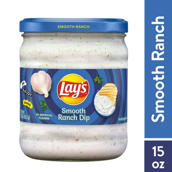 Pack of 2 Lay's Smooth Ranch Flavor Dip, 15oz Shelf-Stable Jar