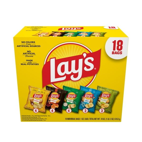 Lay's Snacks Mix Potato Chips Variety Pack, 1 oz, 18 Count