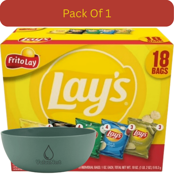 Lays Snacks Mix Variety Pack, 1 oz Bags, 18 Count with Olive Green Bowl by ValueNest