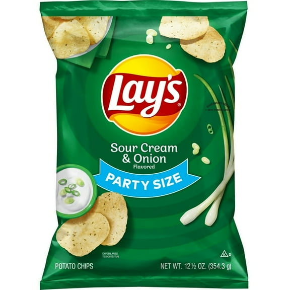 Lay's Sour Cream & Onion Flavored Potato Chips, Party Size, 12.5 oz Bag (Pack of 2)