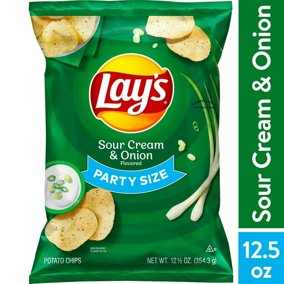 Lay's Sour Cream & Onion Flavored Potato Chips, Party Size, 12.5 oz Bag pack of 2