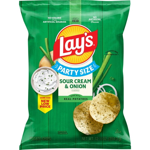 Lay's Sour Cream & Onion Flavored Potato Chips, Party Size, 12.5 oz Bag