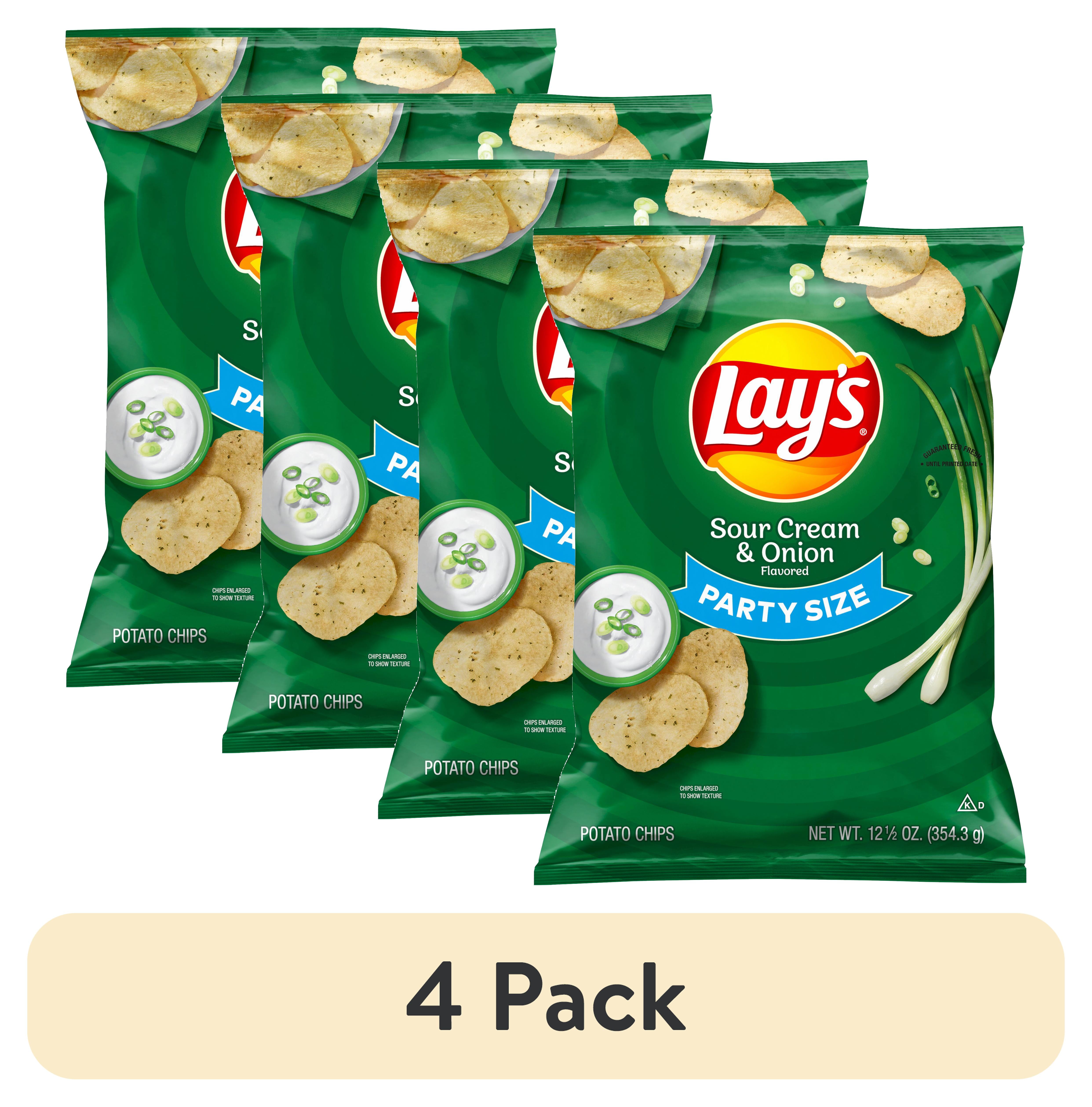 (4 pack) Lay's Sour Cream & Onion Potato Snack Chips,Party Size, 12.5