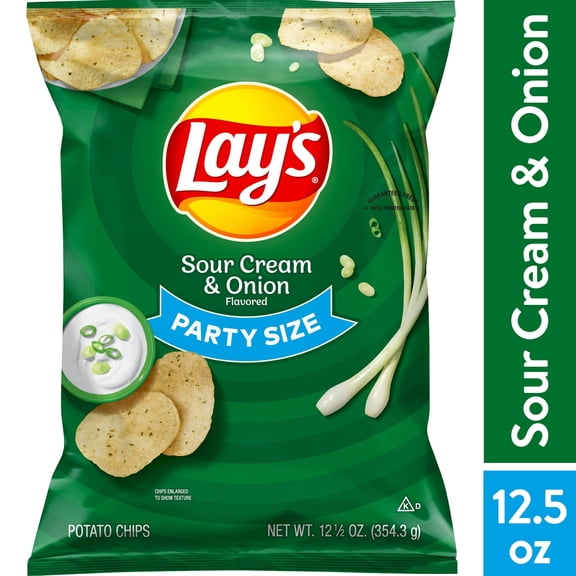Lay's Sour Cream & Onion Potato Snack Chips,Party Size, 12.5 oz Bag (Pack of 10)