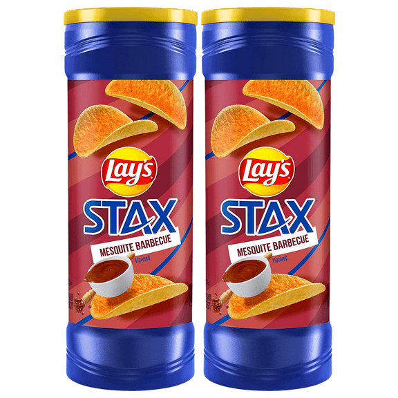 Lay's Stax Mesquite Barbecue Flavored Potato Crisps Crunchy Delicious Chips Snacks for Kids Adult Lunchbox Halloween Trick or Treats Birthday Party Gifts - Pack of 2