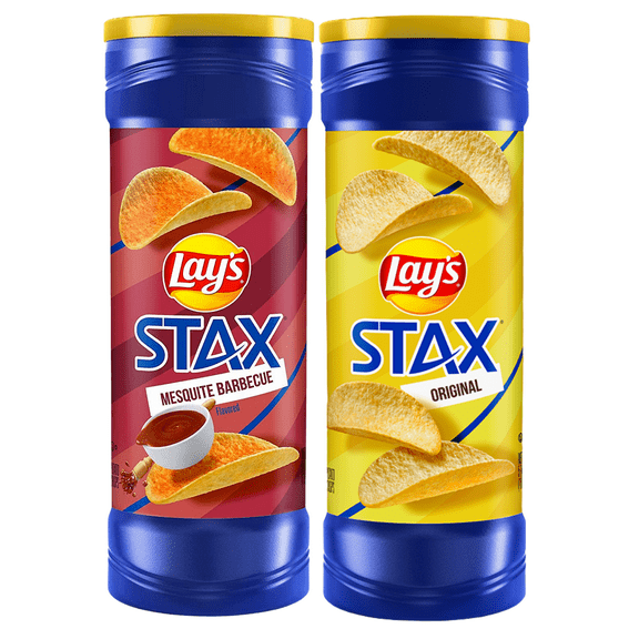 Lay's Stax Mesquite Barbecue and Original Flavored Potato Crisps Crunchy Delicious Chips Snacks for Kids Adult Lunchbox Halloween Trick or Treats Birthday Party Gifts - Pack of 2