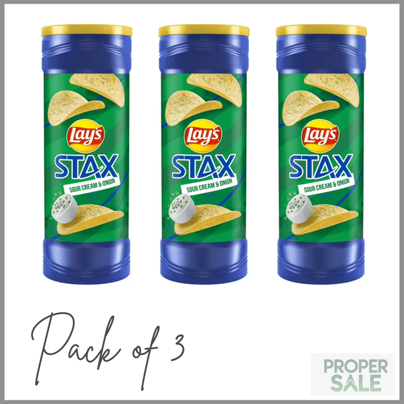 Lay's Stax Sour Cream & Onion Flavored Potato Chips, 5.5 oz Canister ( PACK OF 3 )