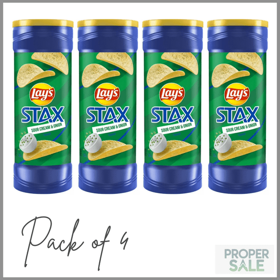 Lay's Stax Sour Cream & Onion Flavored Potato Chips, 5.5 oz Canister ( PACK OF 4 )