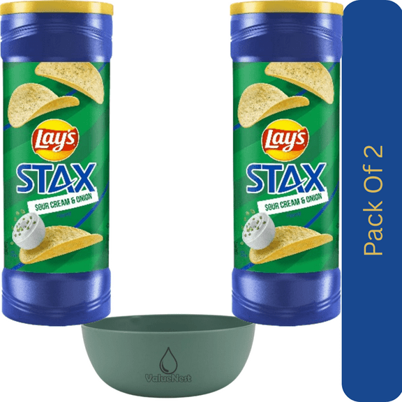 Lay's Stax Sour Cream & Onion Potato Chips, 5.5 oz Canister With Olive Green Bowl By ValueNest