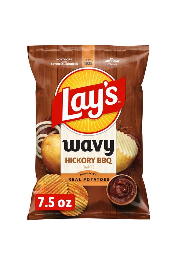 Wavy Hickory BBQ Flavored Potato Chips, 7.5 oz Bag