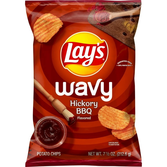 Lay's Wavy Hickory BBQ Flavored Potato Chips, 7.7 oz Bag