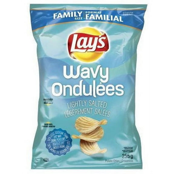 Lay's Wavy Lightly Salted Potato Chips, One Large Bag, {Imported from Canada}