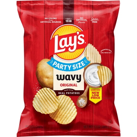 Lay's Wavy Original Potato Chips, Party Size, 13 oz Bag