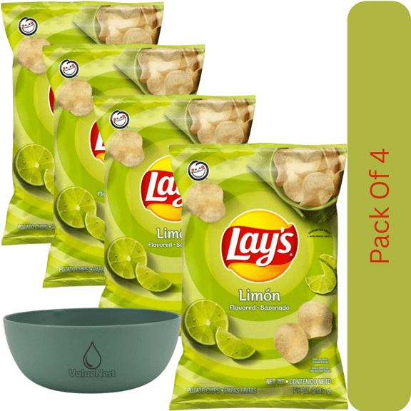 Lays Wavy Lightly Salted Potato Chips, 7.5 oz Bag With Olive Green Bowl By ValueNest