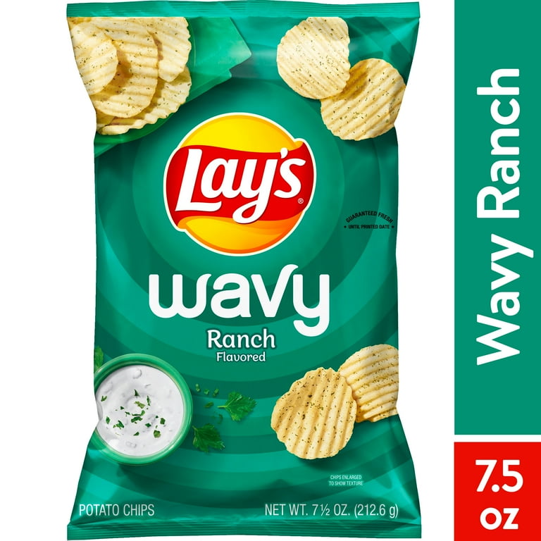 Lay's Wavy Ranch Flavor Potato Chips, Creamy and Tangy, 7.5 oz Bag